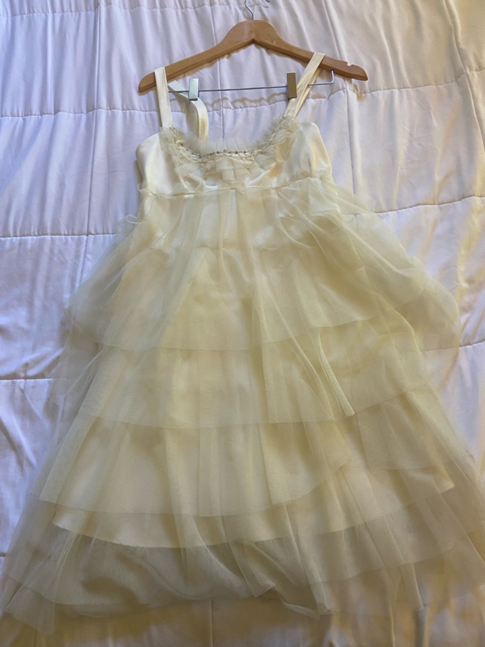 Holly Stalder Cream Layered Tulle Babydoll Wedding Dress with Bow Accent